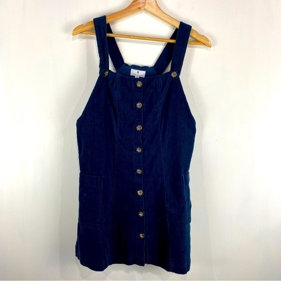 Socialite‎ Overalls Corduroy Button Front Sleeveless Mini Dress Navy Size Small - Picture 1 of 5